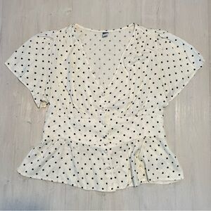 Old Navy Polka Dot V-Neck Peplum Blouse - White with Black Dots